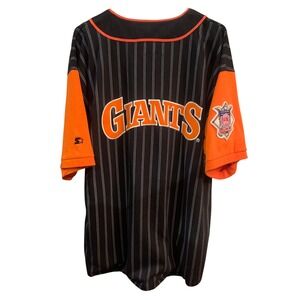Vintage Starter San Francisco Giants Jersey Mens L Black Orange Pinstripe MLB